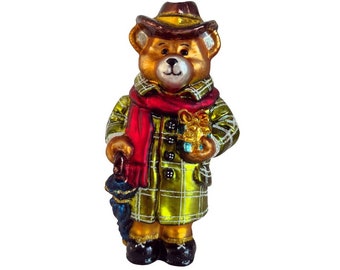 Glass Christmas Ornament - Bear. Collectible Bauble. Blown glass ornament. Christmas Tree Decoration. Handmade in Europe