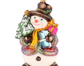 Glas Christbaumschmuck - Schneemann. Sammler Kugel. Mundgeblasenes Glasornament. Christbaumschmuck. Handgefertigt in Europa
