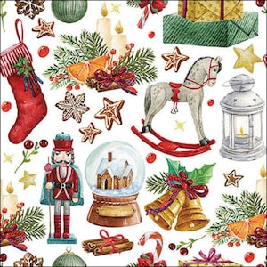 Tovaglioli di carta natalizi vintage, 20 pezzi, 33 x 33 cm. Tovaglioli per: tavola, decoupage, veline, collage, scrapbooking. Prodotto in Europa.