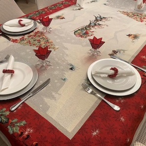 Tapestry Christmas tablecloth &quot;Santa&quot;. Christmas table linens. Winter holiday decorations. Christmas gift. Home decor.