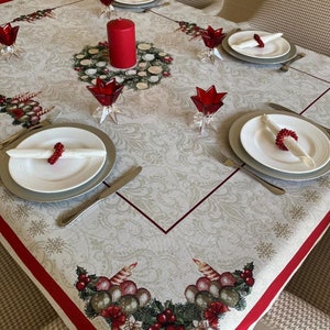 Tapestry Christmas tablecloth &quot;Decorated Christmas Wreath&quot;. Christmas table linens. Winter holiday decorations. Christmas gift. Home decor.