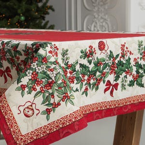 Tapestry Christmas tablecloth &quot;Berries&quot;. Christmas table linens. Winter holiday decorations. Christmas gift. Home decor.