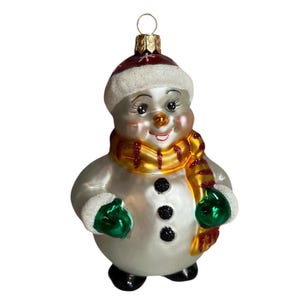 Glass Christmas Ornament - Snowman. Collectible Bauble. Blown glass ornament. Christmas Tree Decoration. Handmade in Europe