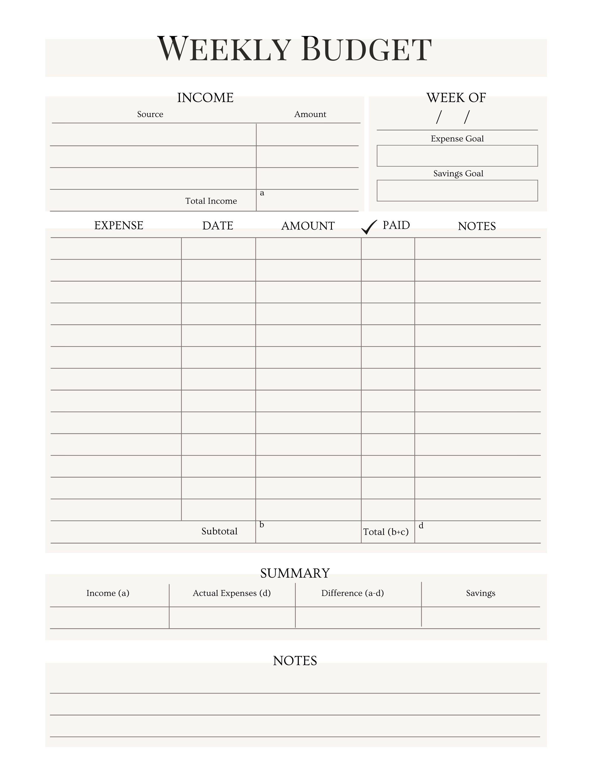 Weekly Budget Planner Printable, Bill Tracker, Classic Design, Instant ...