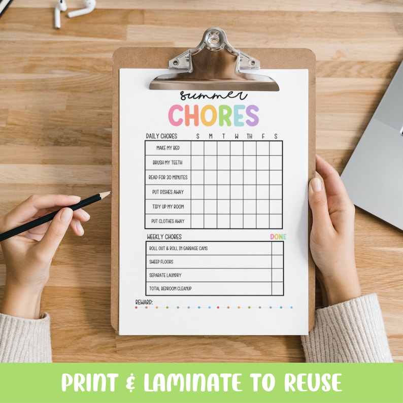 Printable Editable Summer Chore Chart Printable Chore Chart Etsy