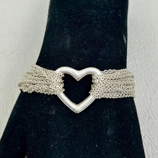 Authentic Tiffany & Co. Sterling Mesh Multi Strand Center Heart Toggle Bracelet