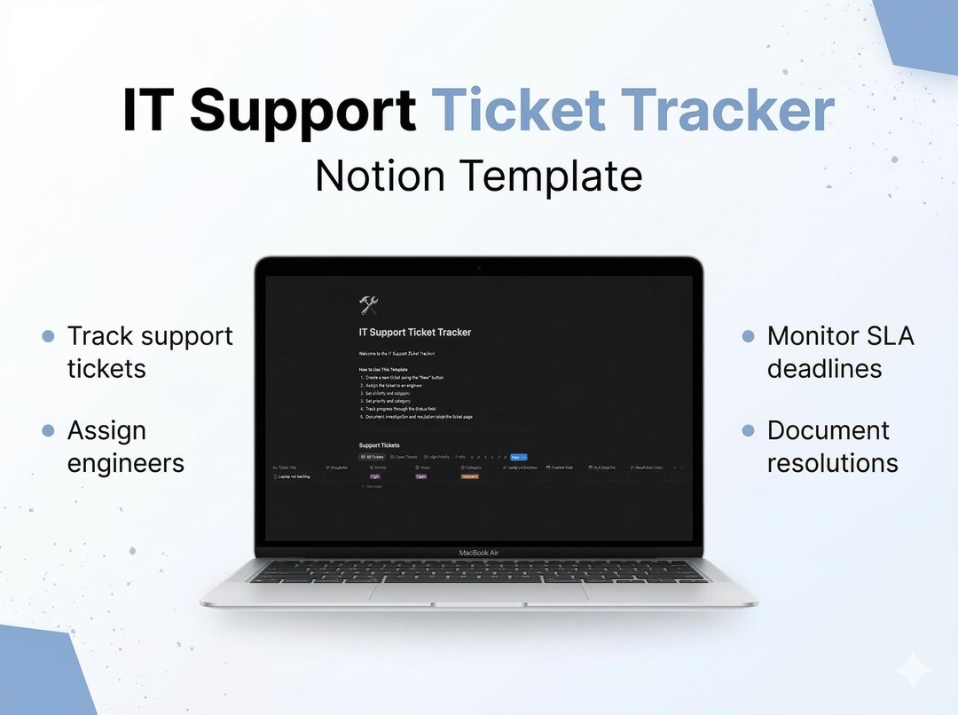 IT Support Ticket Tracker Notion Template | Helpdesk System | IT ...
