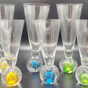 6 Forced Bubble MCM Ball Base Cocktail Glasses