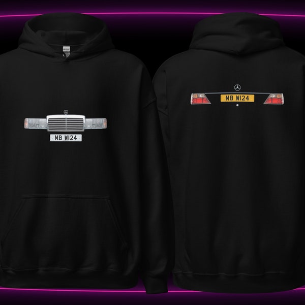 Mercedes-Benz E-Class (W124) Personalised Hoodie Feat. Your Plate + Headlights + Rear Lights