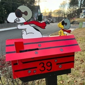 Snoopy Flying Ace Mailbox with house numbers