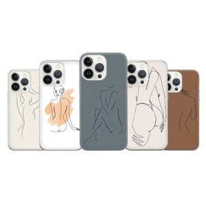 One Line Art Phone Case Girl Silhouette Cover fit for iPhone 15 Pro Max, 14 Plus, 13, 12, 11, XR, XS & Samsung S23, S22, A54, A53, Pixel 8,7