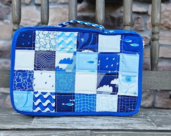 Fish Patchwork Quilted Project Bag, Craft Organizer Pouch, Knitting Crochet Bag, Art Supply Case, iPad Sleeve, Zippered Handmade one of 1