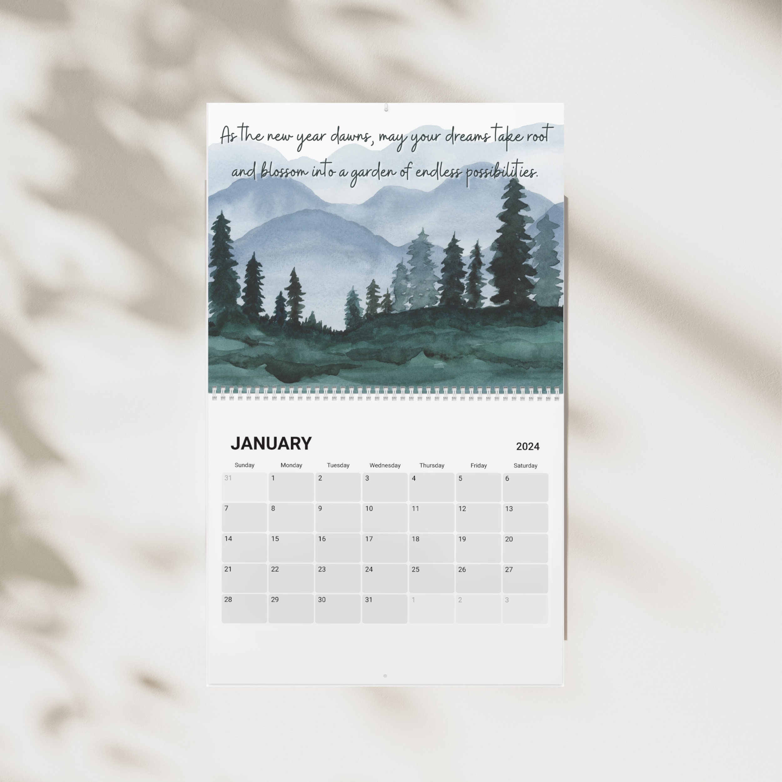 2024 calendar, 2024 planner, Christmas gift, Botanical floral Calendar