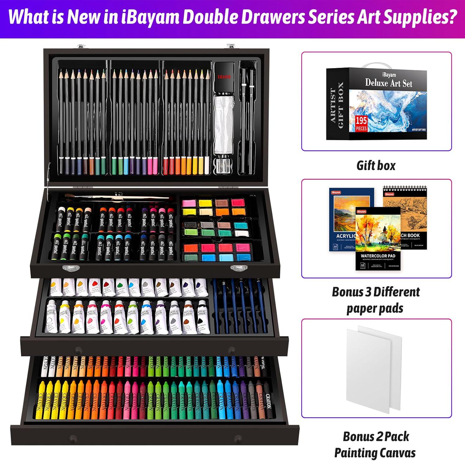 Wooden Deluxe Art Set,195-pack Artist Gift Box, Arts and Crafts Drawing ...