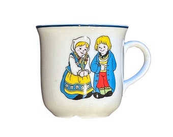 Vintage 1960s adorable teacup decor blue stripe primary Colors great condition ANTIQUE Ceramic cup