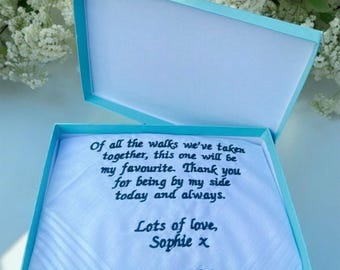 Personalised Embroidered Wedding Handkerchief Gift – Custom Keepsake for Bride, Groom, Mother or Father of the Bride