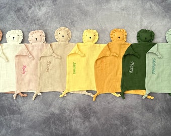 Personalised Lion Baby Comforter | Baby Shower Gift | Baby Gift | Christmas Gift | Baby Comforter | Baby Muslin Embroidered