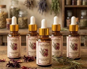 Aceite de jojoba con infusión de romero e hibisco, aceite corporal y capilar herbal de producción artesanal, 30 ml, KaNafia