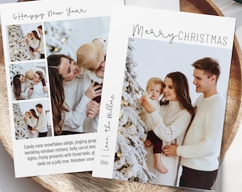 Cartão de Natal minimalista, foto de família, cartão de felicitações de Natal, modelo simples de cartão de foto de Natal, modelo de cartão de Feliz Natal