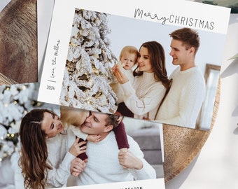 Cartão de Natal minimalista, foto de família, cartão de felicitações de Natal, modelo simples de cartão de foto de Natal, modelo de cartão de Feliz Natal
