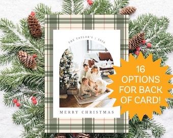 Ralph Lauren inspired Christmas Photo Card | Green Plaid Family Holiday Card | Christmas Tartan Card | Elegant Arch Editable Photo Card