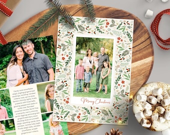 Floral Christmas Card Photo Template Family Photo Christmas Card Multiple Photos Xmas Holiday Card Photo Christmas Greeting Card Template