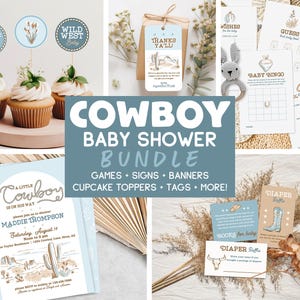 Pacchetto di inviti per baby shower con Cowboy Desert Bundle, modificabili, attività per baby shower con Little Cowboy Western, giochi, Wild Western Baby Shower Pack