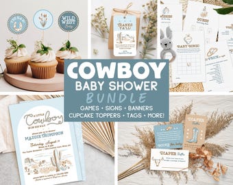 Cowboy Desert Bundle Baby Shower Invitation Set Editable Little Cowboy Western Baby Shower Activities Games Wild Western Baby Shower Pack