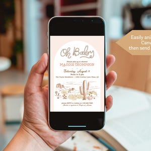 Editable cowgirl baby shower invitation template wild west theme