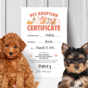 adoption certificate puppy birthday party bundle