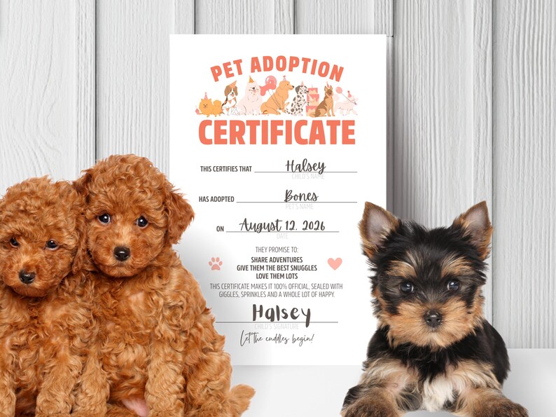 adoption certificate puppy birthday party bundle