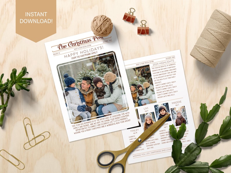 Christmas newsletter template for 4 kids family photo Christmas card