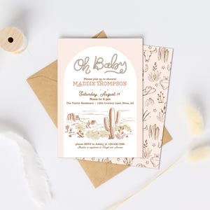 pink cowgirl baby shower invitation template instant download