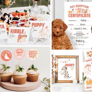 birthday party bundle for pet adoption theme party adopt-a-puppy adoption certificate food tent cards cupcake toppers