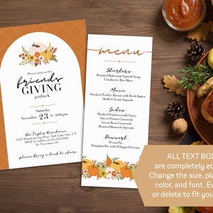 editable thanksgiving evite invitation and menu template instant download