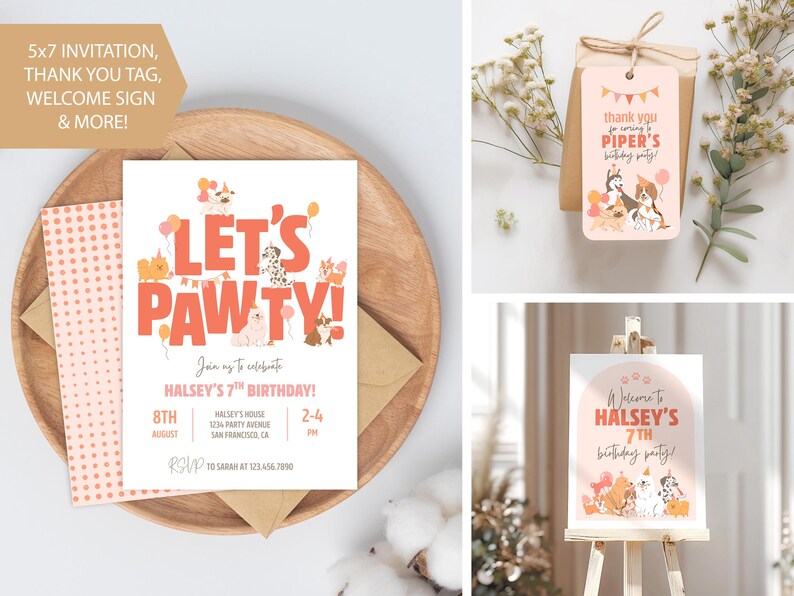 let's pawty puppy adoption certificate package welcome sign thank you tags puppy theme