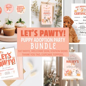 Let's Pawty puppy adoption party bundle pink girls birthday pet adoption party set