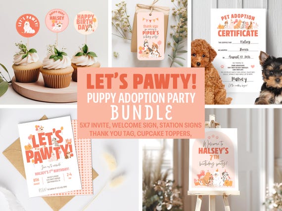 Puppy Adoption Birthday Party Bundle Set – Printable Dog-Themed Decorations & Signs for Kids Puppy Adoption Party, Puppy Birthday Party Set
