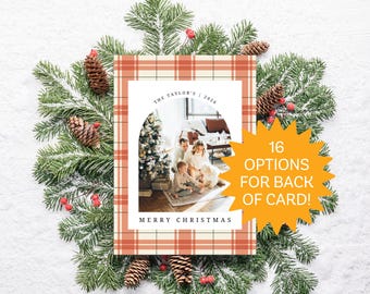 Ralph Lauren inspired Christmas Photo Card | Red Plaid Family Holiday Card | Christmas Tartan Card | Elegant Arch Editable Photo Card
