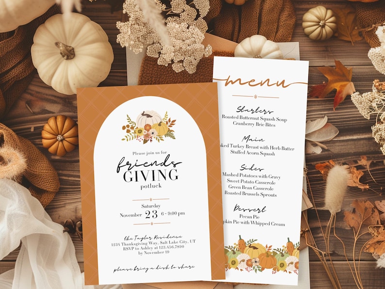pretty floral thanksgiving friendsgiving invitation template