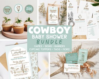 Cowboy Desert Bundle Baby Shower Invitation Set Editable Little Cowboy Western Baby Shower Activities Games Wild Western Baby Shower Pack