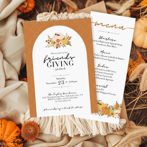 friendsgiving thanksgiving menu and invitation editable template