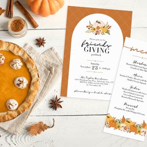 thanksgiving dinner party invitation and menu editable