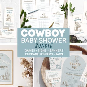 Set di inviti per baby shower da cowboy, modificabili, attività per baby shower da cowboy, giochi, decorazioni per baby shower da cowboy, set di ...