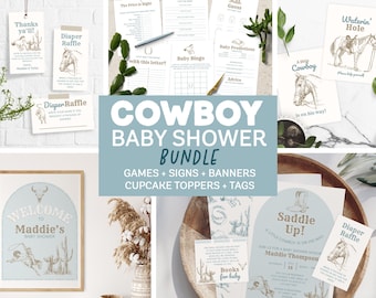 Cowboy Baby Shower Invitation Set Editable Little Cowboy Western Baby Shower Activities Games Wild Western Baby Shower Decoration Pack