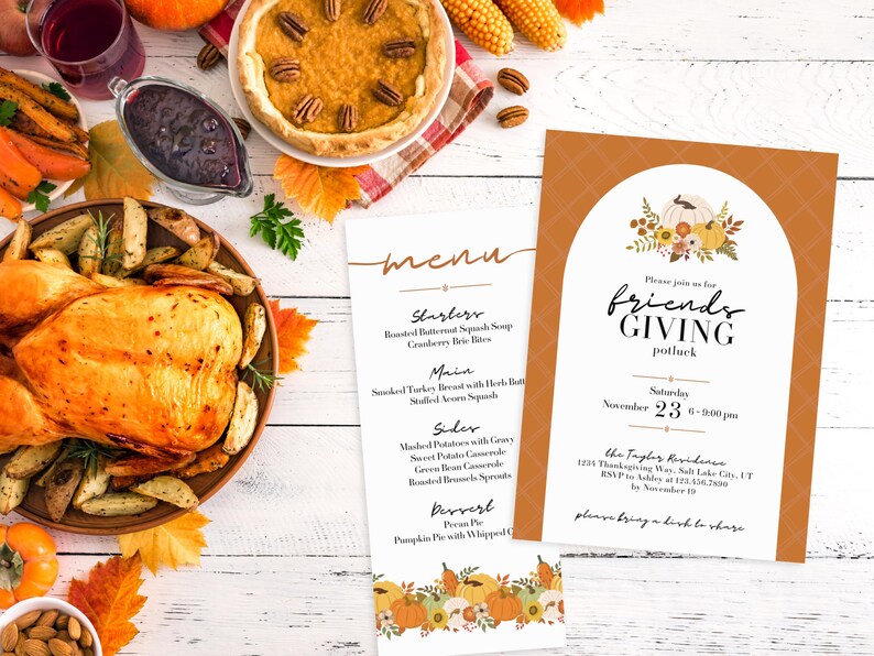 friendsgiving invitation and menu editable template