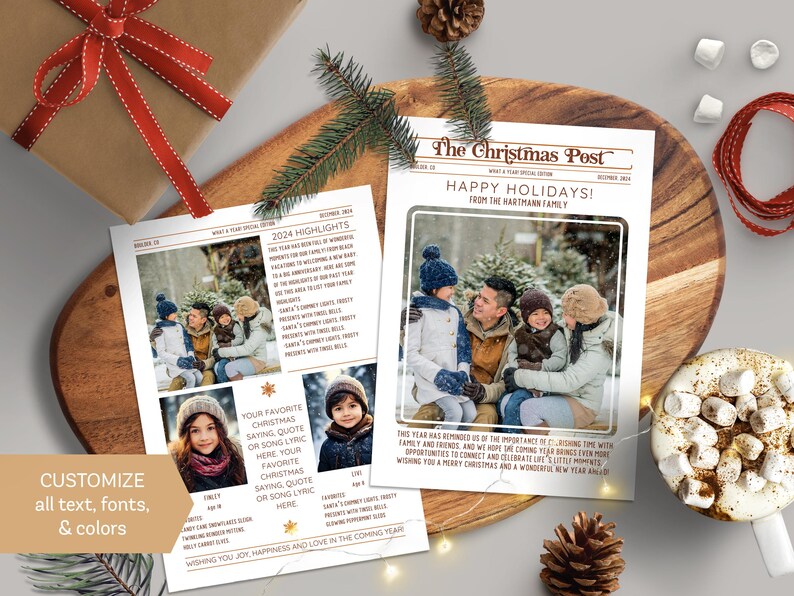editable christmas newsletter template with 3 options for back of card