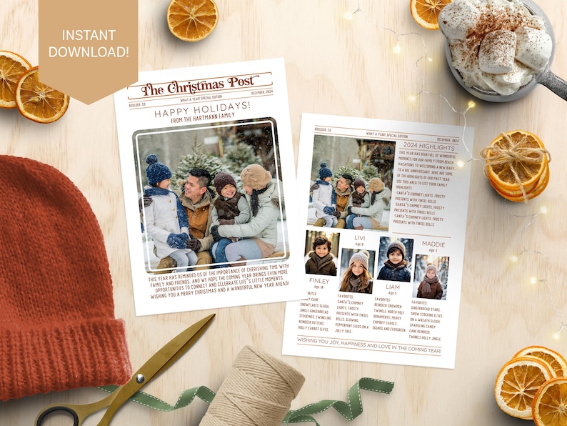 Christmas newsletter photo card template