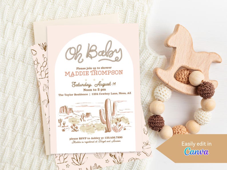 a little cowgirl pink baby shower invitation template