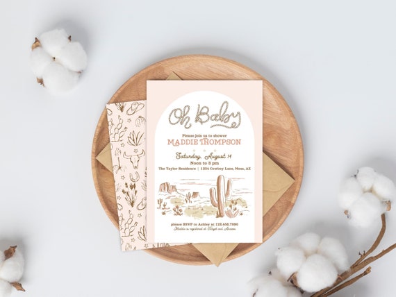 Oh Baby Cowgirl Desert Baby Shower Invitation Template Western Baby Shower Invite Baby Shower Editable Canva Template Pink Cowgirl Invite